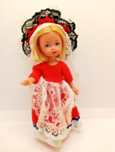 Vintage 1977 Ginny 8&quot; Vogue Doll Red White Dress Bonnet Shoes Blonde Blue Eyes - £18.45 GBP