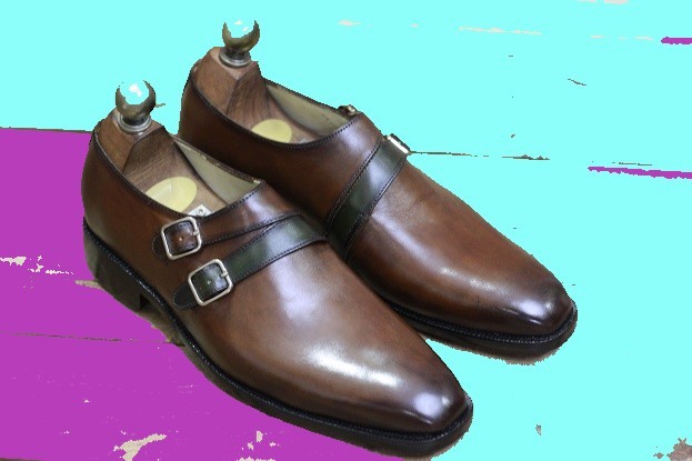 New Men's Handmade Formal Leather Shoes Brown Leather Buckle Strap Style Dress