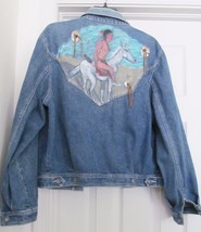 Western Denim Biker Jacket Coat Hand Painted Signed Conchos Studs Stones M VTG - £46.86 GBP