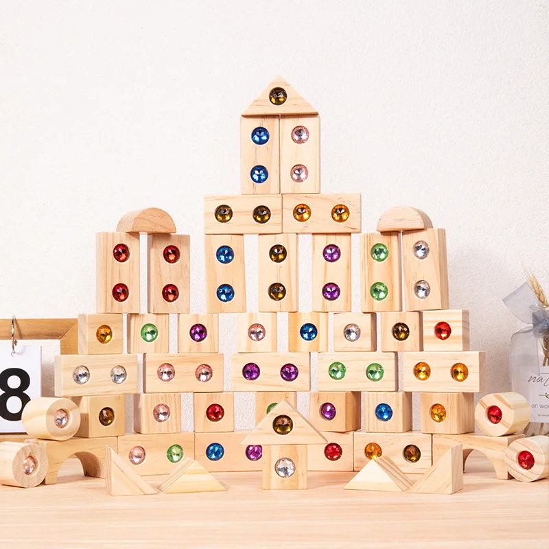 Wooden Acrylic Gems Cubes Blocks 32pcs 50pcs/set Rainbow Stacking Building - £23.38 GBP+