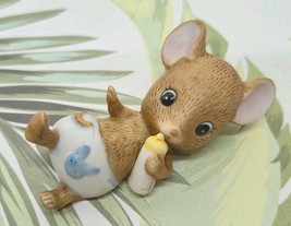 Lefton Cute Mouse Porcelain Figure 1986 - 3 inches With Bottle - $12.99