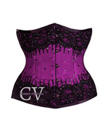 Purple Satin Black Sequins Work Underbust Corset Christmas Costume Goth ... - $79.99