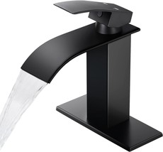 Qomolangma Black Waterfall Spout Bathroom Faucet, Single Handle Bathroom Vanity - $44.94