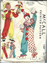 Mc Call&#39;s Vtg 1949 Pattern 1507 Sz Lg 10/12 Child&#39;s Clown Costumes W/SHOES &amp; Toy - £6.27 GBP