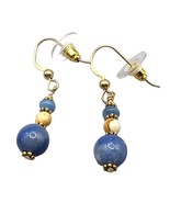 Pierced Artisan Dangle Earrings Stones Beaded Small Light Blue Beige Beads - $7.91