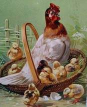 Easter Postcard Rooster Baby Chicks In Basket Tucks Embossed Boston Mass 1910 - £11.43 GBP