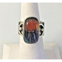 STERLING SILVER &amp; FIRE ART GLASS RING SIZE 7 SKY - $48.91