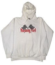 Vintage 90s Mustang Girl Car Women’s White Hoodie Checkered Flag Racing Sports - £18.36 GBP