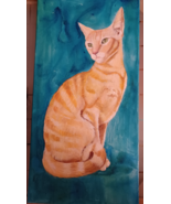 Original Acrylic Canvas Painting 17 1/2 X 10 Cat Art - $65.00