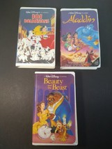 VHS Lot of 3 Disney Black Diamond VHS Tapes Aladdin 101 Dalmatians Beauty Beast - £13.36 GBP