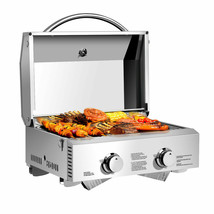 2 Burner Portable Stainless Steel BBQ Table Propane Travel Grill Outdoor... - $239.39