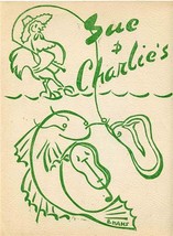 Sue &amp; Charlie&#39;s Menu Aurora Kentucky Famous Fish Dinners 1950&#39;s - £33.83 GBP