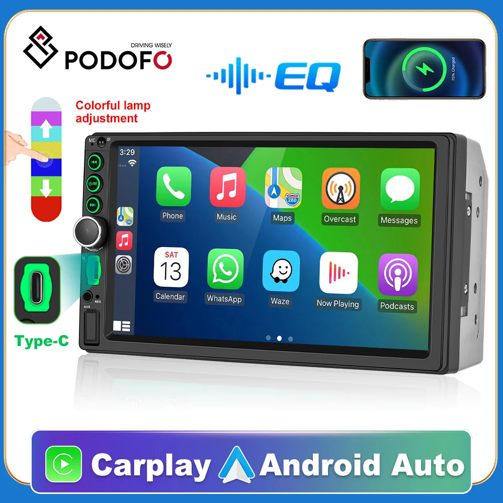 Podofo 2din Car Stereo Radio 7&#39;&#39; Carplay Universal Car Multimedia Player with - £63.24 GBP+