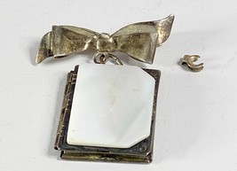 Vintage Brooch Picture Book Locket Mother Of Pearl Bow Dangle Sterling repairs - $29.69