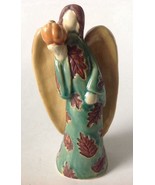 Harvest Angel Figurine Pumpkin Leaves Unsigned 6&quot; Tall - £15.12 GBP