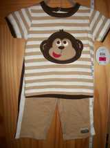 Carter Baby Clothes 18M Infant Boy Pants Set Brown Monkey Face Shirt Top Outfit - £9.63 GBP