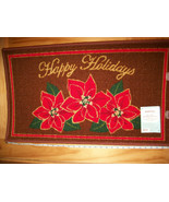 Martha Stewart Christmas Rug Mat Happy Holiday Decor Brown Red Poinsetti... - $12.89 CAD