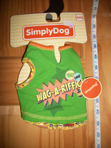 SimplyDog Pet Clothes XXS Tee Shirt Top Dog Green Wag-A-Riffic Outfit Woof Pow - £11.15 GBP