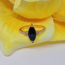 1.50 Ct Beautiful Marquise Simulated Sapphire Engagement Ring 14K Yellow Plated - £66.48 GBP