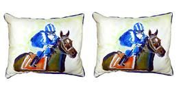 Pair of Betsy Drake Horse &amp; Jockey Small Pillows 11 Inch X 14 Inch - £55.38 GBP