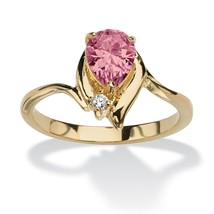 Womens 18K Gold Plated Pink Tourmaline Pear Shaped Ring Size 5,6,7,8,9,10 - £62.92 GBP