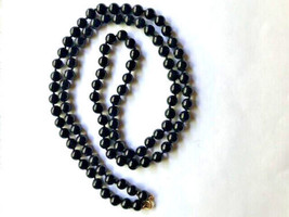 Polished Black Agate Single Strand Spring Closure Necklace 36&quot; - £7.03 GBP