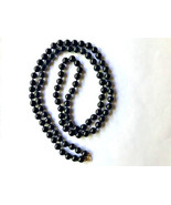 Polished Black Agate Single Strand Spring Closure Necklace 36&quot; - £7.06 GBP
