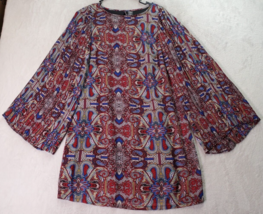 Fire Los Angeles Dress Womens Medium Red Multi Paisley Long Sleeve Round Neck - £14.80 GBP