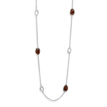 925 Silver Oval Cut Baltic Amber Bead Station Chain Clavicle Necklace 23.5&quot;+2&quot; - £127.24 GBP