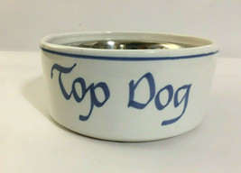 Dog Bowl Ceramic Top Dog White Vintage Rare - £23.53 GBP