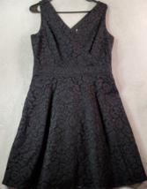 LOFT Fit &amp; Flare Dress Women Size 6 Black Lace Floral Sleeveless V Neck Back Zip - £23.30 GBP