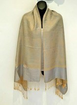 Paisley Gray with Gold Paisley Pashmina Warm Soft Scarf Ladies Women - £16.10 GBP