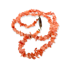VTG Pink Coral Necklace Chip 16&quot; Long Single Strand Bright Natural  - £13.66 GBP