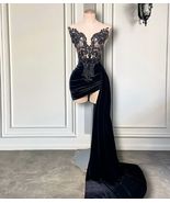 Lace Applique Prom Dresses Short Beaded Velvet Sexy Formal Occasion Dres... - £157.70 GBP