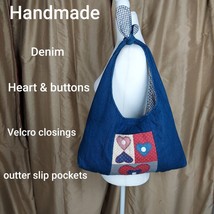 Handmade Hearts &amp; Buttons  Blue &amp; Red  Denim Handbag - £11.06 GBP