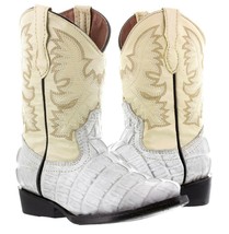 Youth Kids Toddler Off White Crocodile Tail Western Leather Cowboy Boots J Toe - £43.95 GBP