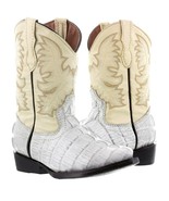 Youth Kids Toddler Off White Crocodile Tail Western Leather Cowboy Boots... - £43.85 GBP