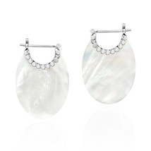 Shimmering Iridescence Oval Shaped White Shell &amp; Sterling Silver Huggie Earrings - £12.77 GBP