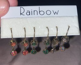 Rainbow Set Lot Of 3 Pairs Of Dangle Pierced Earrings Stones Orange Green Clear - £6.07 GBP