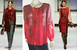$1,990 Nwt Oscar De La Renta Stunning Red Silk Runway Blouse 14 - £958.24 GBP