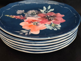 Corinne Haig Melamine 6 Bread or Dessert Plates Blue Floral 6-5/8&quot; - $28.00
