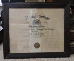 1904 antique RUDOLPH DUBS SMOYER DIPLOMA myerstown pa ALBRIGHT COLLEGE w... - £69.95 GBP