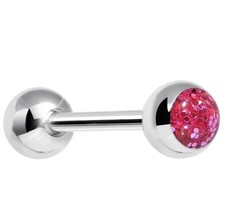 Pink ss Glitter Barbell Tongue nipple piercing body candy 14g stainless steel  - £7.16 GBP