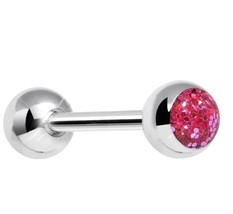 Pink ss Glitter Barbell Tongue nipple piercing body candy 14g stainless steel  - £6.82 GBP