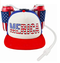 USA Hat Merica 4th of July All American Costume Drink Holder with Straw Costume - £14.66 GBP