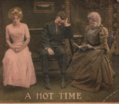 A Hot Time Postcard Antique Vintage Humor Wife Mother Couple *See Pics - £10.11 GBP