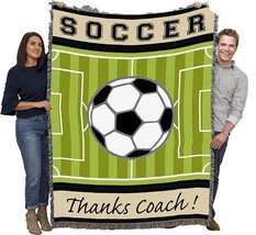 Soccer - Thanks Coach Blanket - Sports Fan Coach Team Gift Tapestry Throw, 72x54 - £62.49 GBP