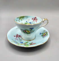 Aynsley Light Blue Corset Teacup &amp; Saucer Set Floral England Bone China ... - $38.69