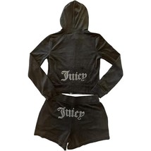 New Juicy Couture Velour Liquorice Tracksuit Jacket and Shorts Set Size L - $87.12