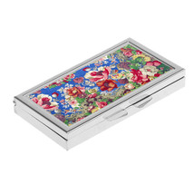 PILL BOX 7 Grid FLOWER art pattern multicolor Metal Case Holder - $15.90